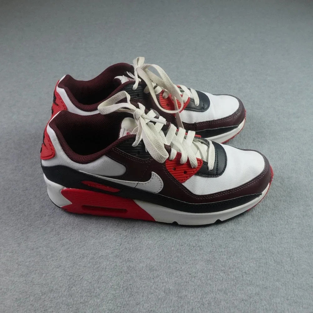 Nike Air Max 90 Shoes Youth 7Y White Burgundy Red Retro Sneakers Running